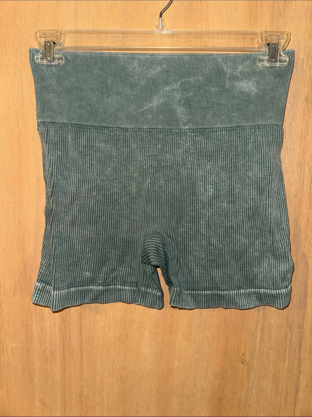 Colsie High-Waist Ribbed Seamless Bike Shorts Slate Green Stretchy Large